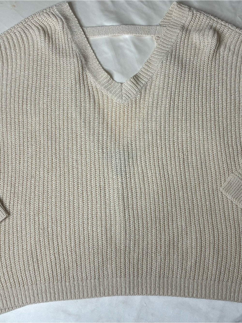 Forever 21 Cream Ribbed V-Neck Sweater Vest